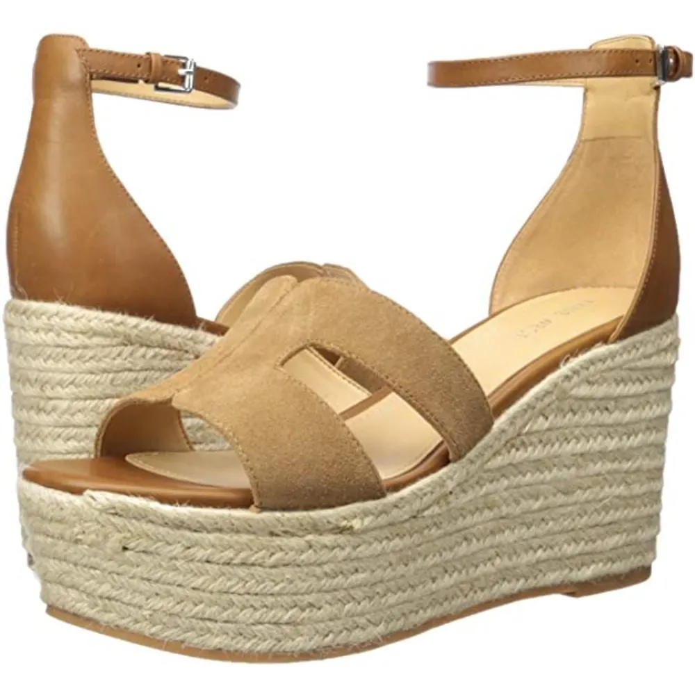 Adelyn Dark Natural Suede Nine West Wedge Espadrille Sandals