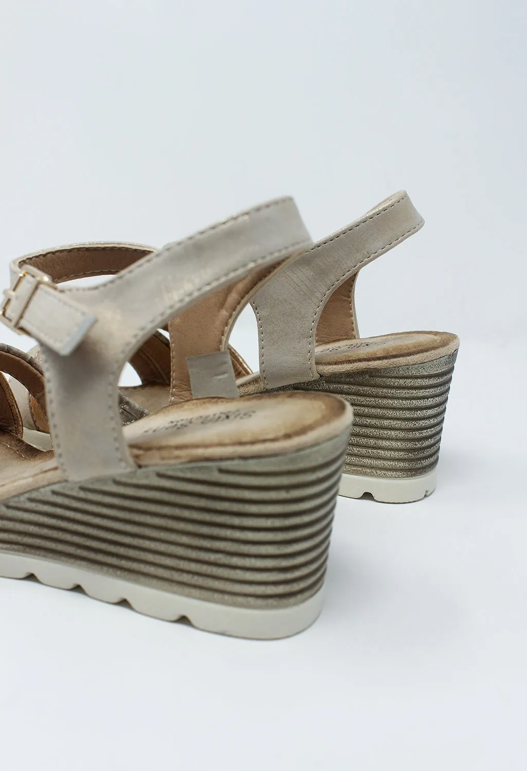 Beige Mid Wedge Cross Over Strap Sandal