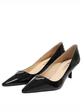 Brushed leather logo slingback pumps