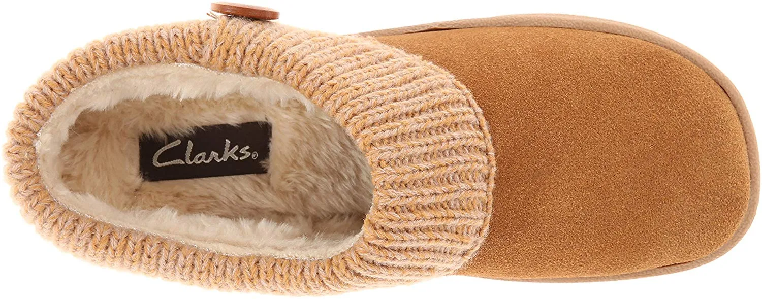 Clarks Women's Knit Scuff Leather Slipper Mules Cinnamon Tan Suede (6, Cinnamon)