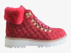 FANTASY 10655 Red Suede & Gold Ankle Boots