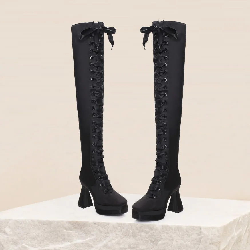 Fashion Bright Color Strap Platform High Heel Over Knee Boots