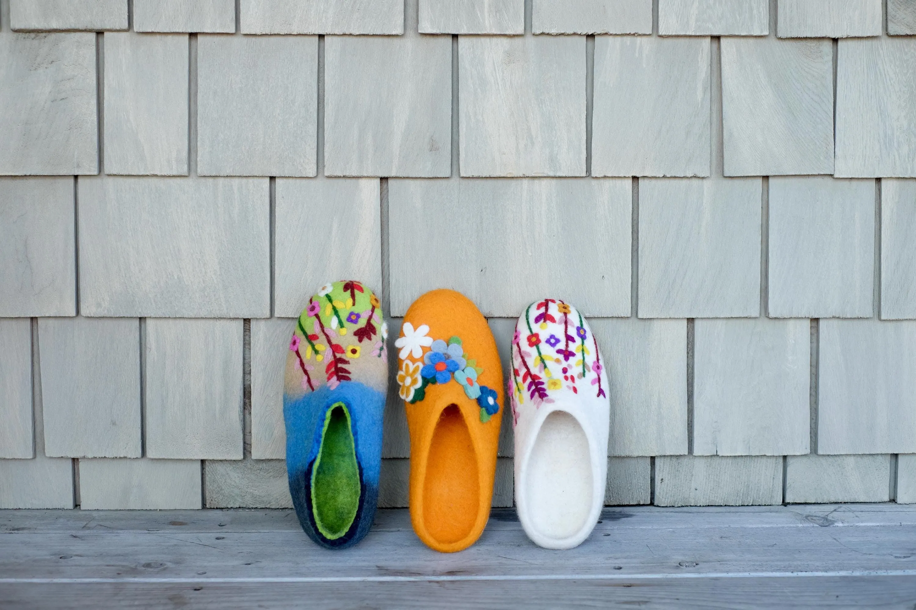 Floral Organic Merino Wool Slippers | Eco-Friendly Flower Design, Rubber or Leather Sole, Cozy Comfort Luxury Women Gift, Felt Flowers