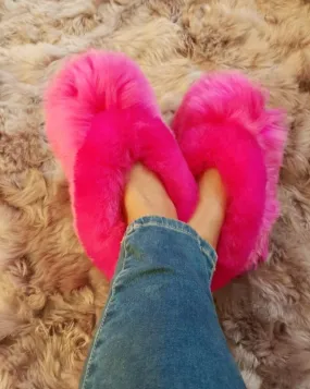 Fuchsia Alpaca fur slippers warm & soft
