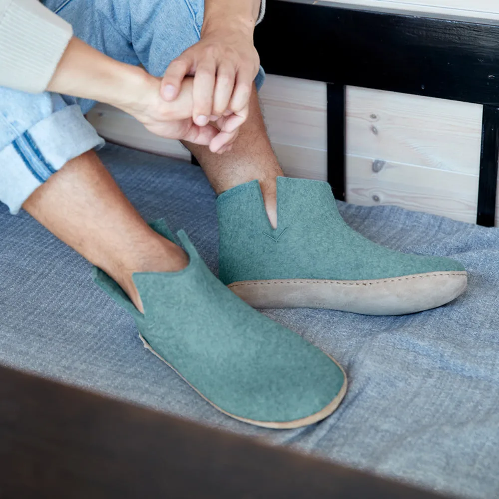 Glerups Felted NZ Wool Boot with Leather Sole - North Sea