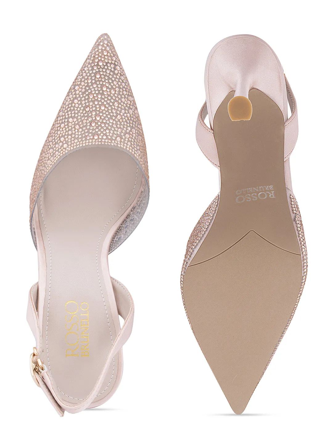 Gold Sequined Pointed Toe Heels