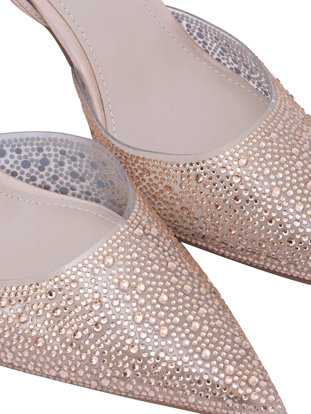 Gold Sequined Pointed Toe Heels