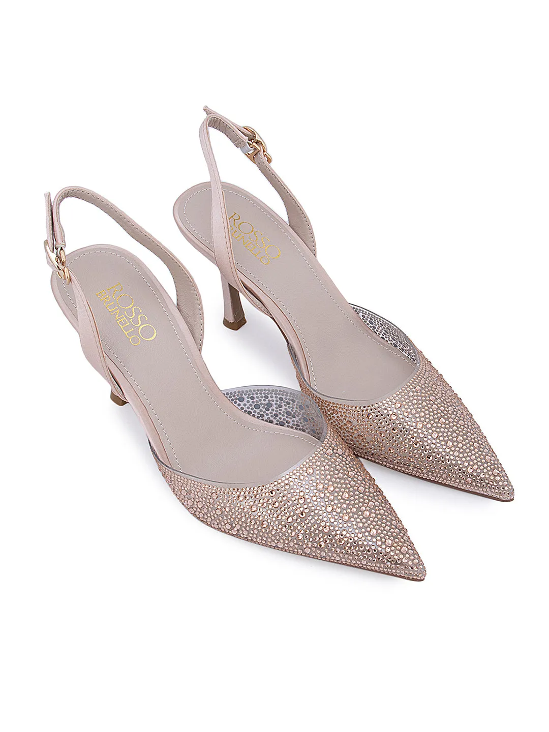 Gold Sequined Pointed Toe Heels