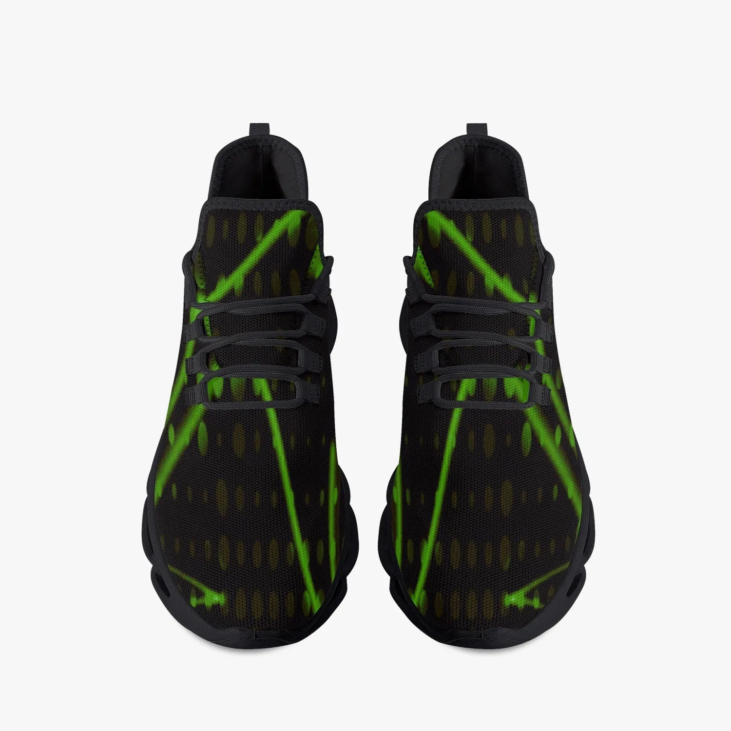Green Laser Mesh Knit Bounce Sneakers - Black Designed By Zabradaz