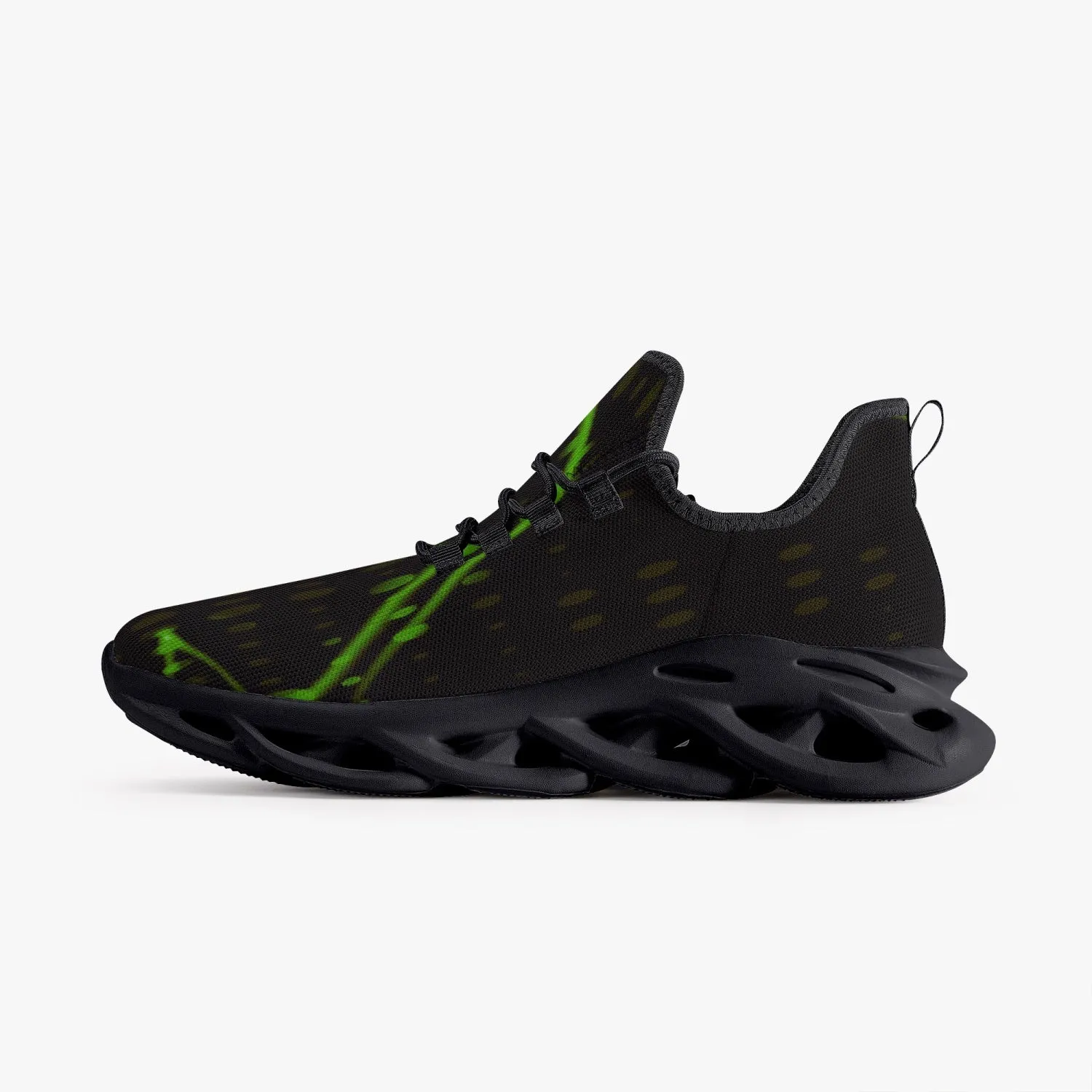 Green Laser Mesh Knit Bounce Sneakers - Black Designed By Zabradaz