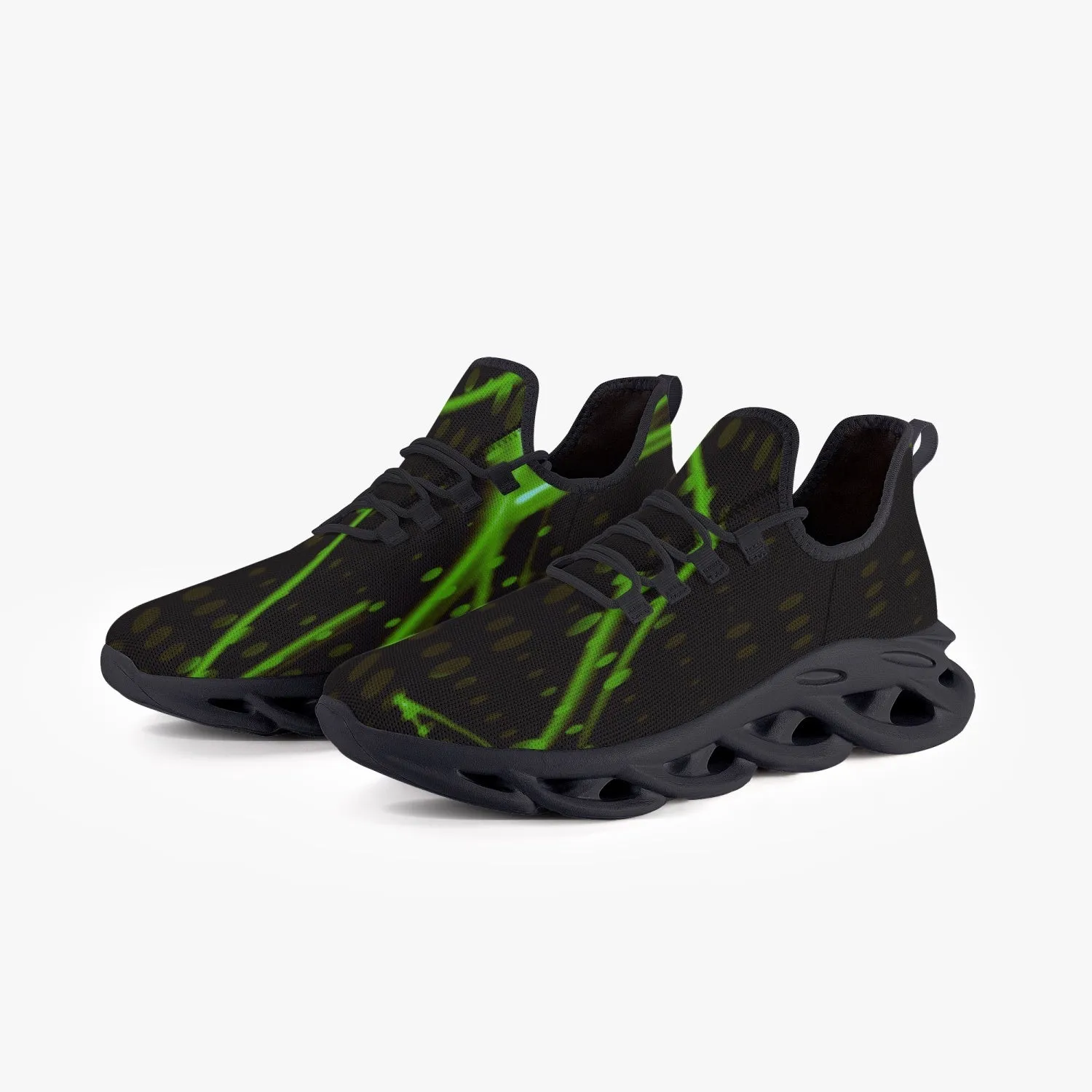 Green Laser Mesh Knit Bounce Sneakers - Black Designed By Zabradaz