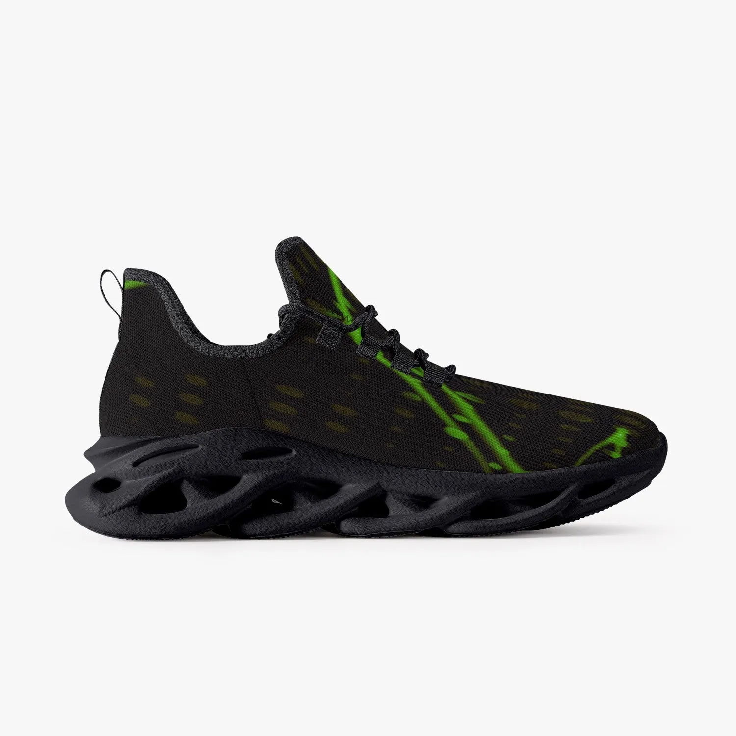 Green Laser Mesh Knit Bounce Sneakers - Black Designed By Zabradaz