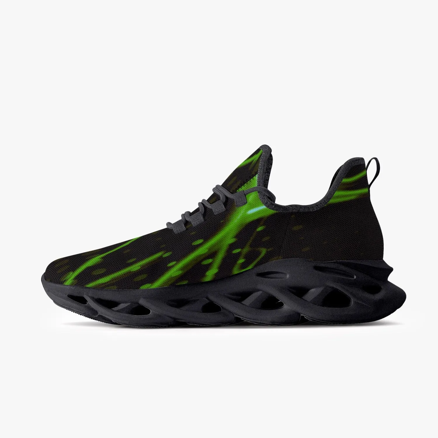 Green Laser Mesh Knit Bounce Sneakers - Black Designed By Zabradaz