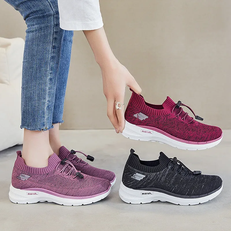 Ladies Recycled Lace Up Knit Running Shoes