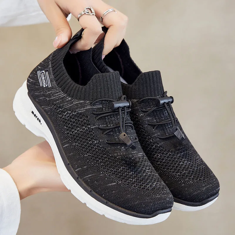 Ladies Recycled Lace Up Knit Running Shoes