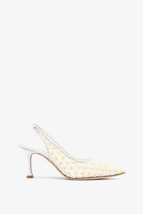 Margolina 70 daisy white mesh slingbacks