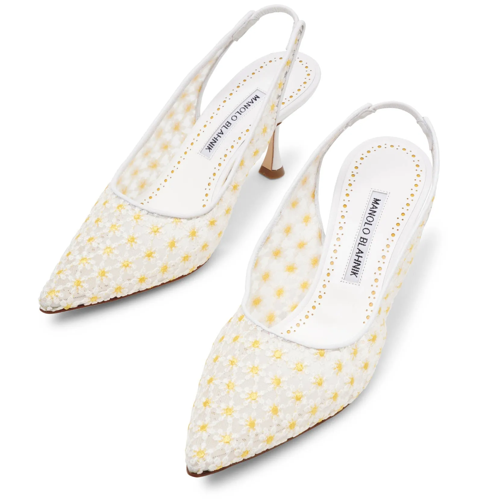 Margolina 70 daisy white mesh slingbacks