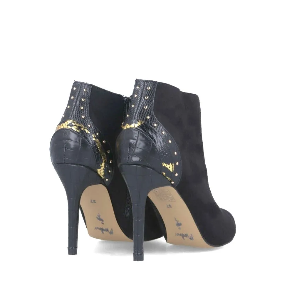 MB 22555 Black Suede & Croc Print Ankle Boots