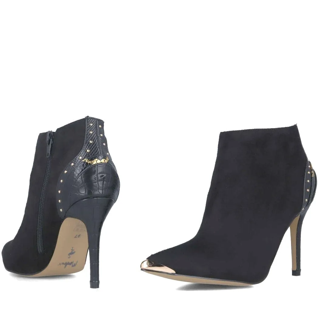 MB 22555 Black Suede & Croc Print Ankle Boots