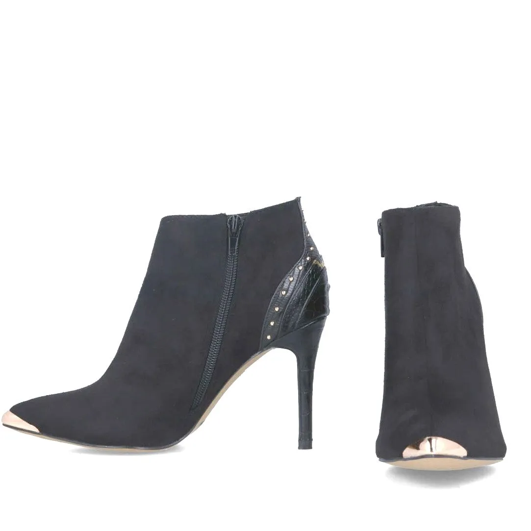 MB 22555 Black Suede & Croc Print Ankle Boots