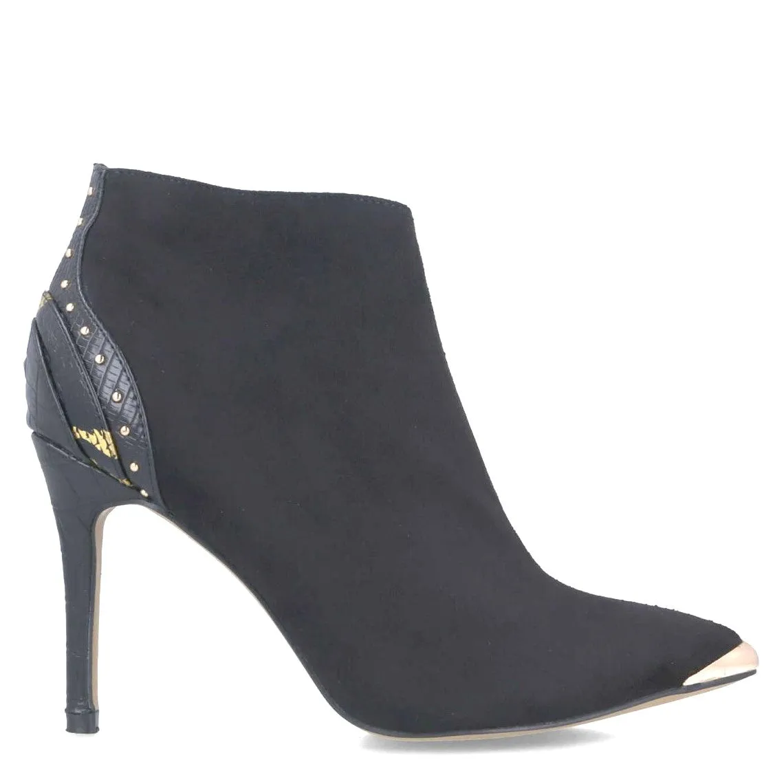 MB 22555 Black Suede & Croc Print Ankle Boots