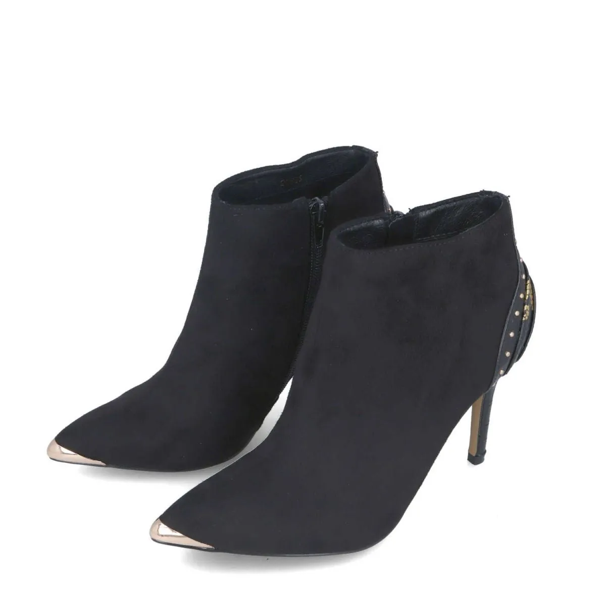 MB 22555 Black Suede & Croc Print Ankle Boots
