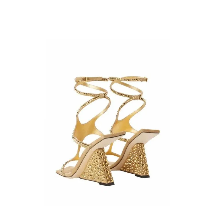 Open Toe Studded Curved High Heel Roman Sandals