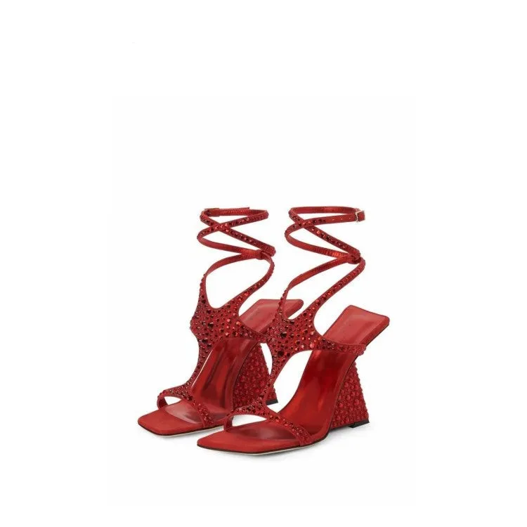 Open Toe Studded Curved High Heel Roman Sandals