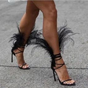 Party Fur Strap Open Toe High Heel Sandals