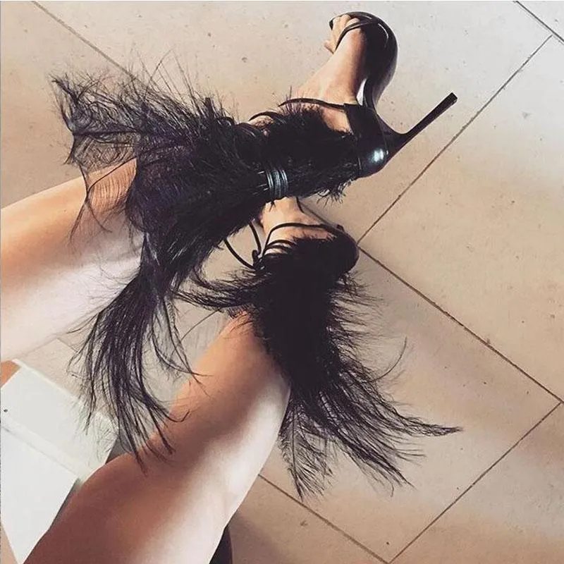 Party Fur Strap Open Toe High Heel Sandals