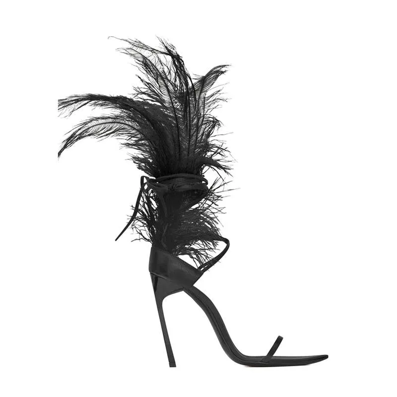 Party Fur Strap Open Toe High Heel Sandals