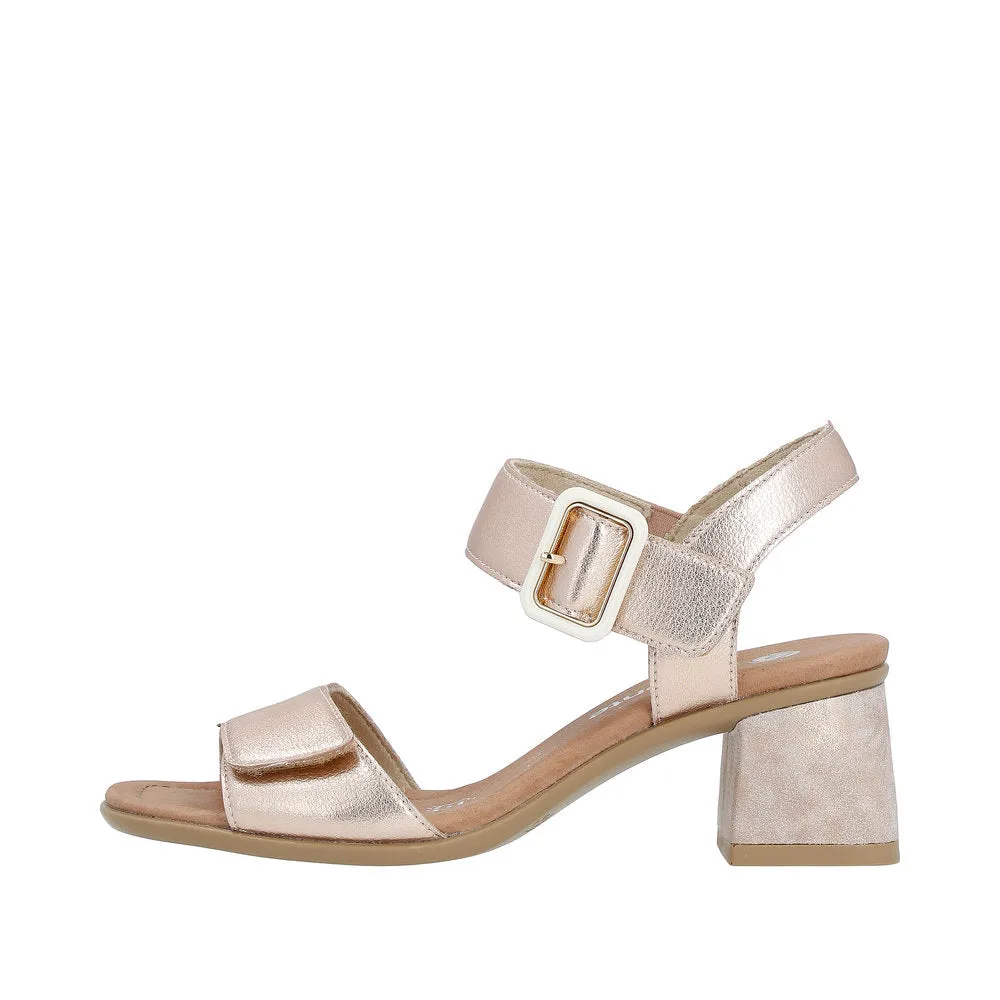 Remonte D1K51-31 Trento Rose Gold Metallic Leather Block Heel Sandals