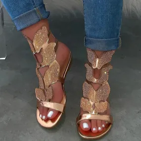 Rhinestone Flat Buckle Gladiator Sandals