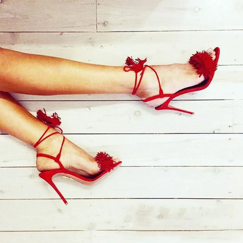 Sexy Strap Fringe High Heel Sandals