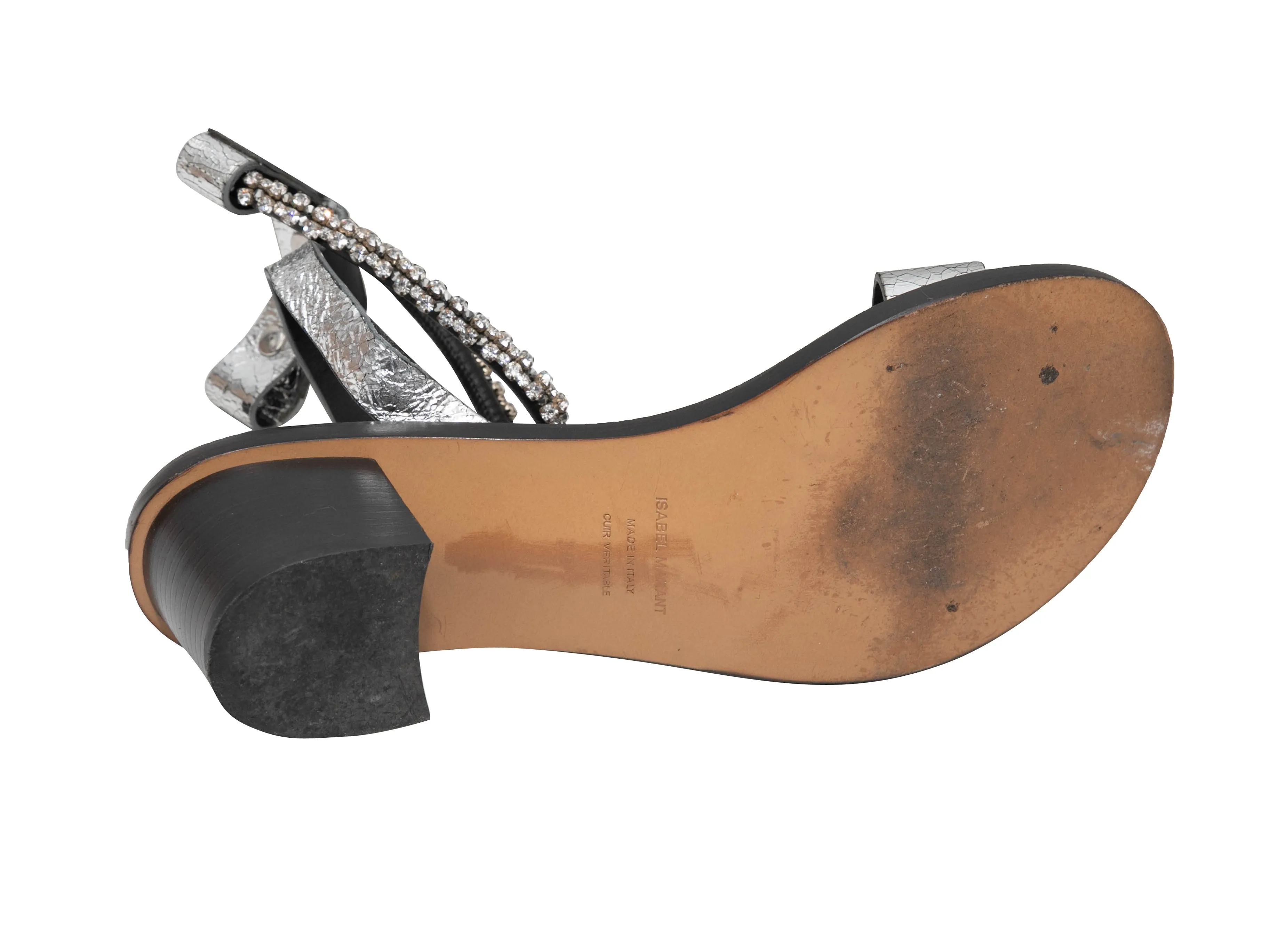Silver & Black Isabel Marant Jaeryn Crystal-Embellished Sandals Size 37