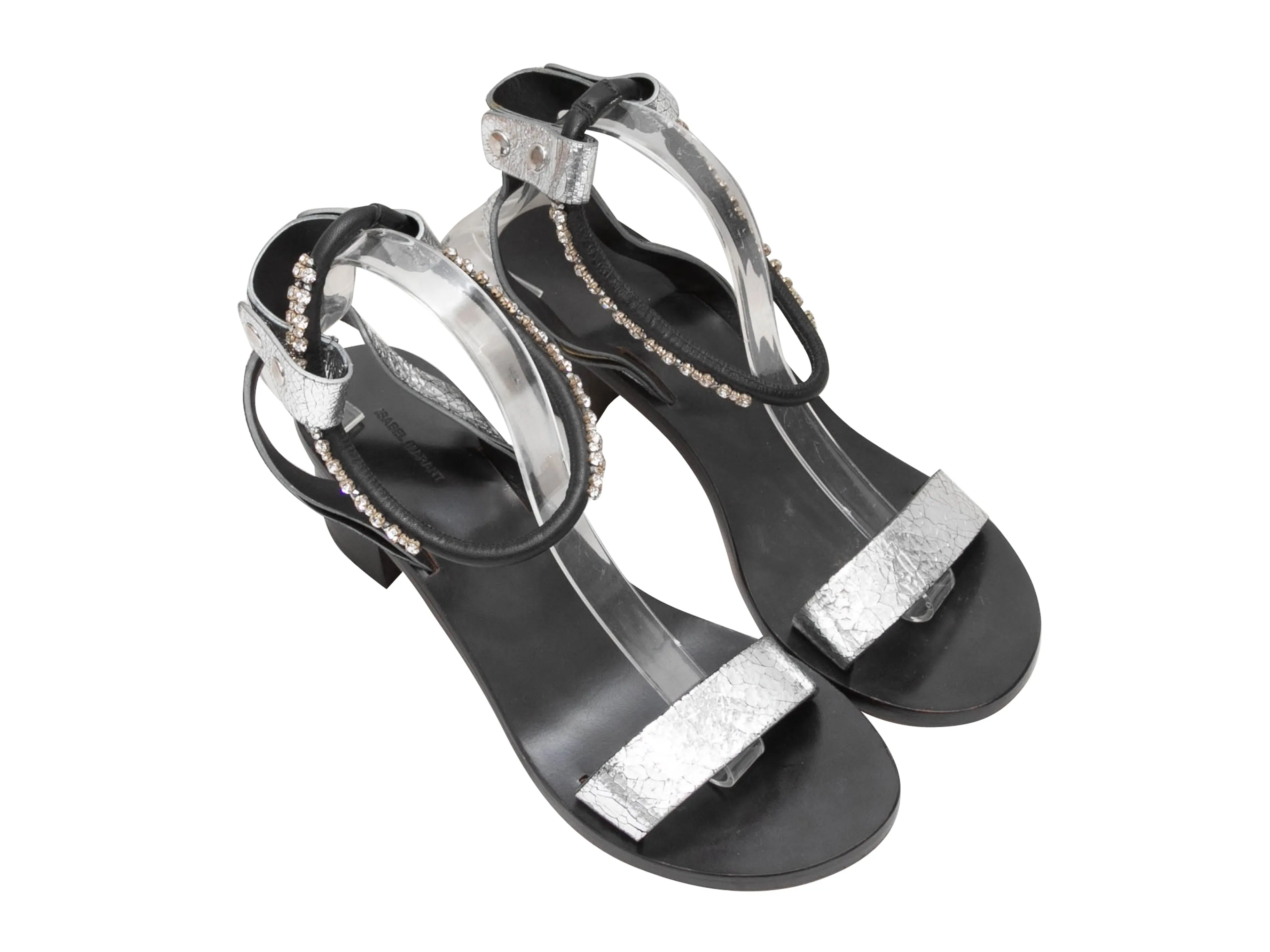 Silver & Black Isabel Marant Jaeryn Crystal-Embellished Sandals Size 37