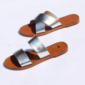Silver - Camel Sole - Two-Strap Sandals