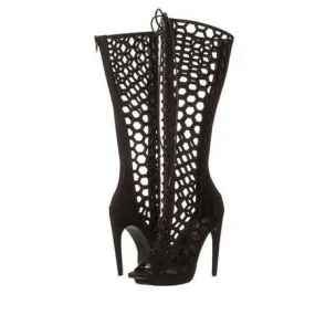 Suede Lace Up Circle Cutout Sandals