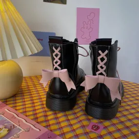 Sweet Bow Tie Lolita Flat Platform Boots
