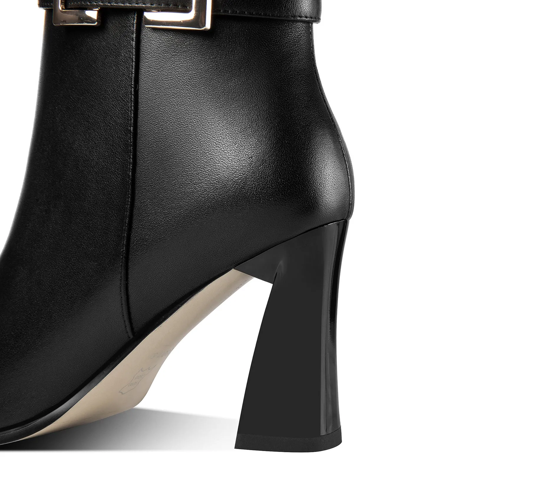 TinaCus Genuine Leather Women's Handmade Side Zip Up Modern Buckle High Heel Pointed Toe Ankle Booties