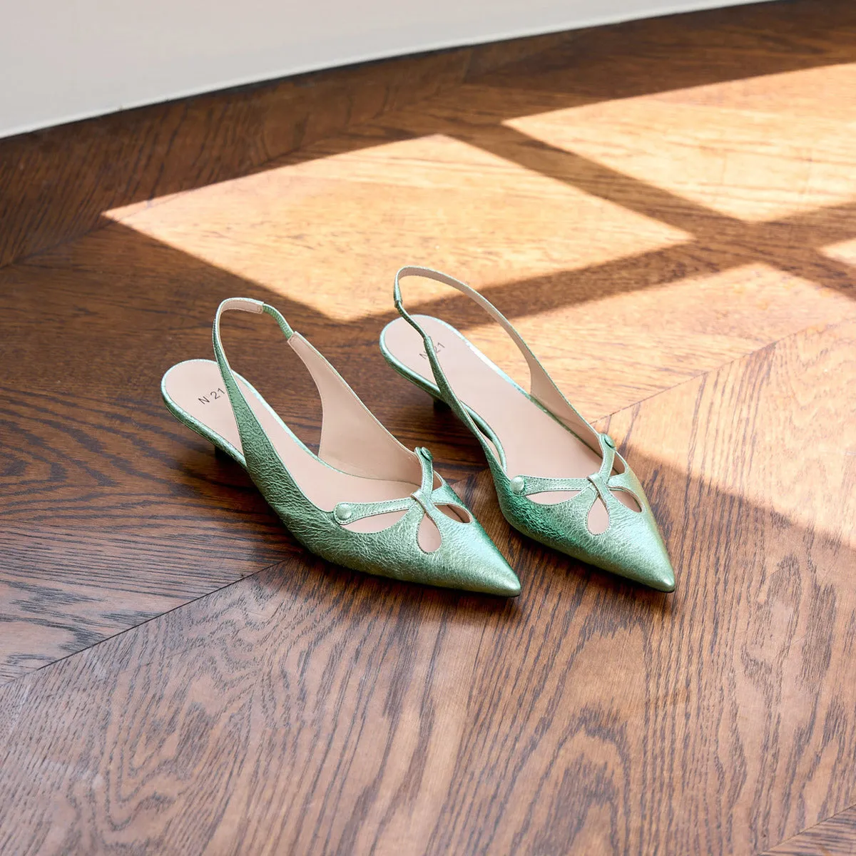 Volcano Metallic Leather Slingback Pumps