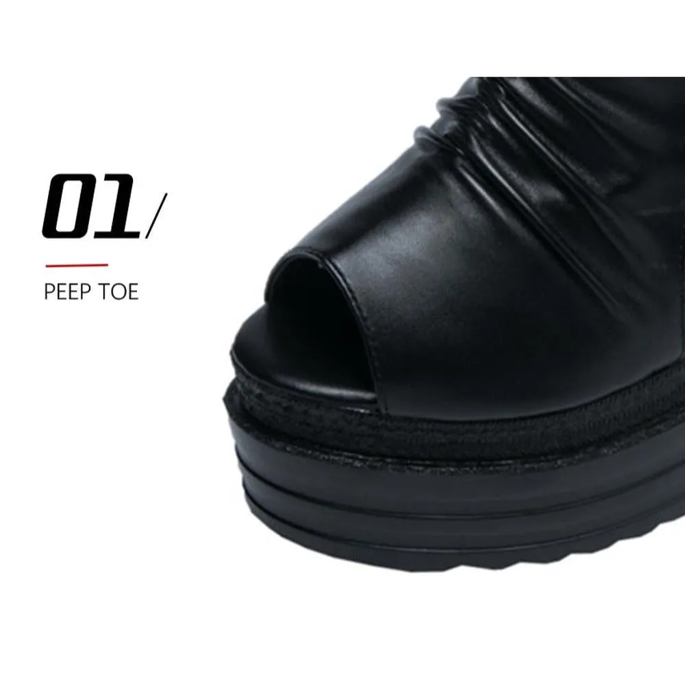 Women Open Toe Ankle Heel Hollow Out Wedge Boots