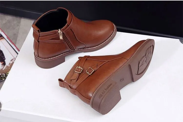 Women's Winter Casual Low-Heeled PU Leather Ankle Boots