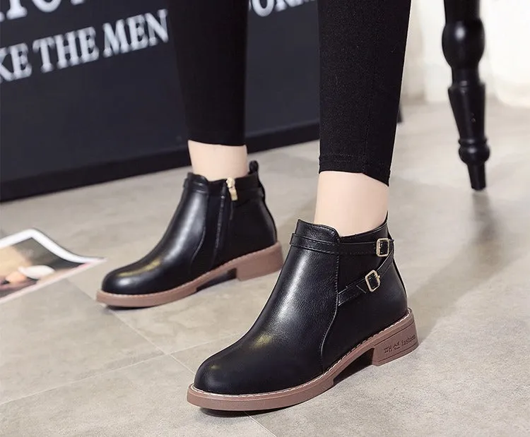 Women's Winter Casual Low-Heeled PU Leather Ankle Boots
