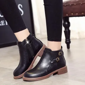 Women's Winter Casual Low-Heeled PU Leather Ankle Boots