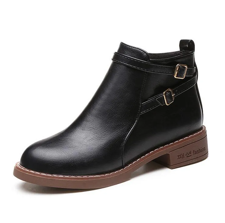 Women's Winter Casual Low-Heeled PU Leather Ankle Boots