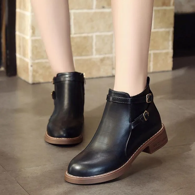 Women's Winter Casual Low-Heeled PU Leather Ankle Boots