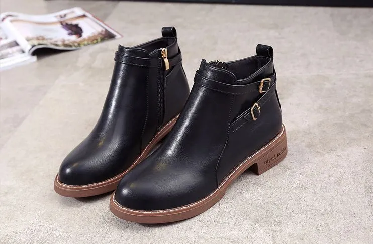 Women's Winter Casual Low-Heeled PU Leather Ankle Boots