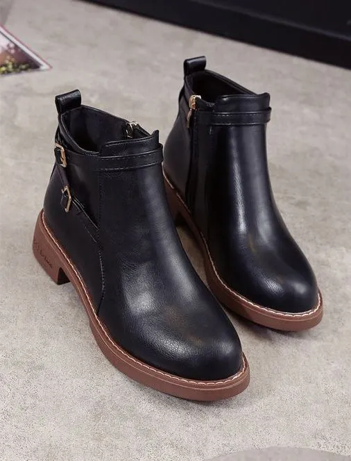 Women's Winter Casual Low-Heeled PU Leather Ankle Boots