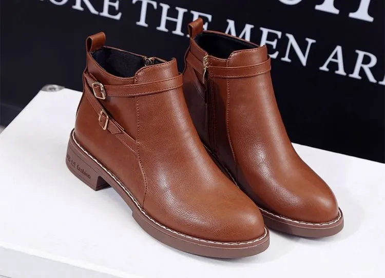 Women's Winter Casual Low-Heeled PU Leather Ankle Boots